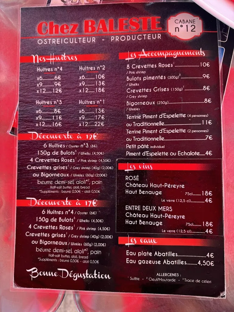 Menu_Chez Baleste - Cabane 12_Audenge_image_1