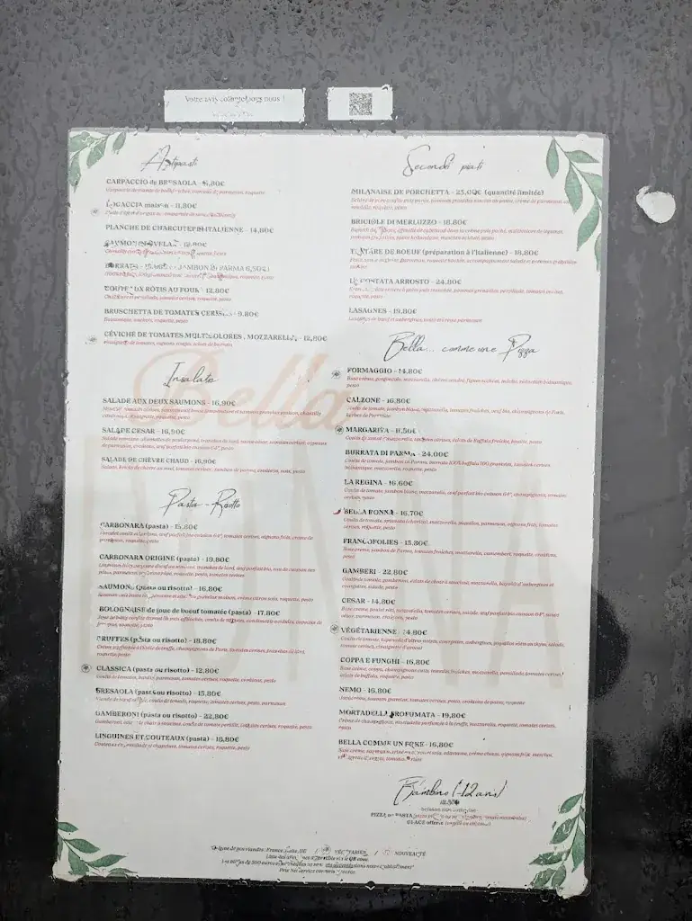 Menu_La Bella Donna Origine_Aytré_image_1