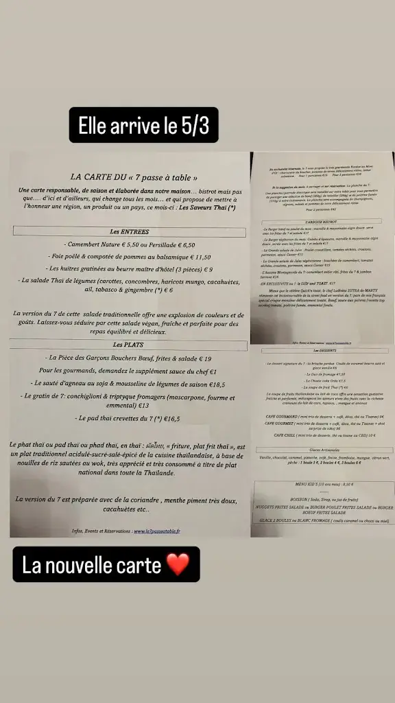 Menu_Le 7 passe à table. Restaurant & Bar a vin_Castres-Gironde_image_1