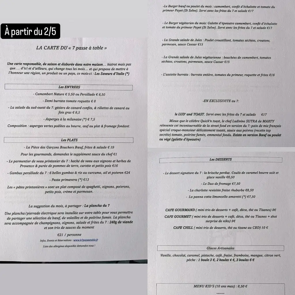 Menu_Le 7 passe à table. Restaurant & Bar a vin_Castres-Gironde_image_2