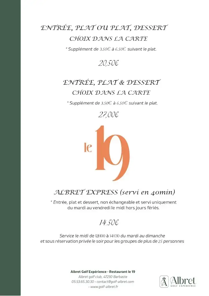 Menu_Restaurant Bar Le 19 - Albret_Barbaste_image_4