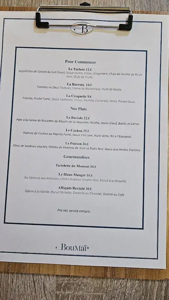 Menu_Boumaï Restaurant_Auberoche_image_1