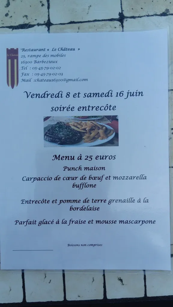 Menu_Restaurant Le Château_Barbezieux-Saint-Hilaire_image_1