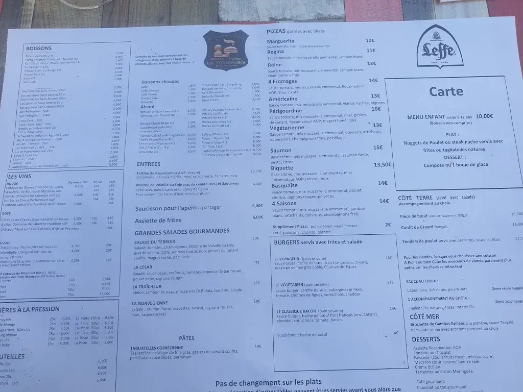 Menu_Brasserie Pizzeria Glaciers des Voyageurs_Beaulieu-sur-Dordogne_immagine_2