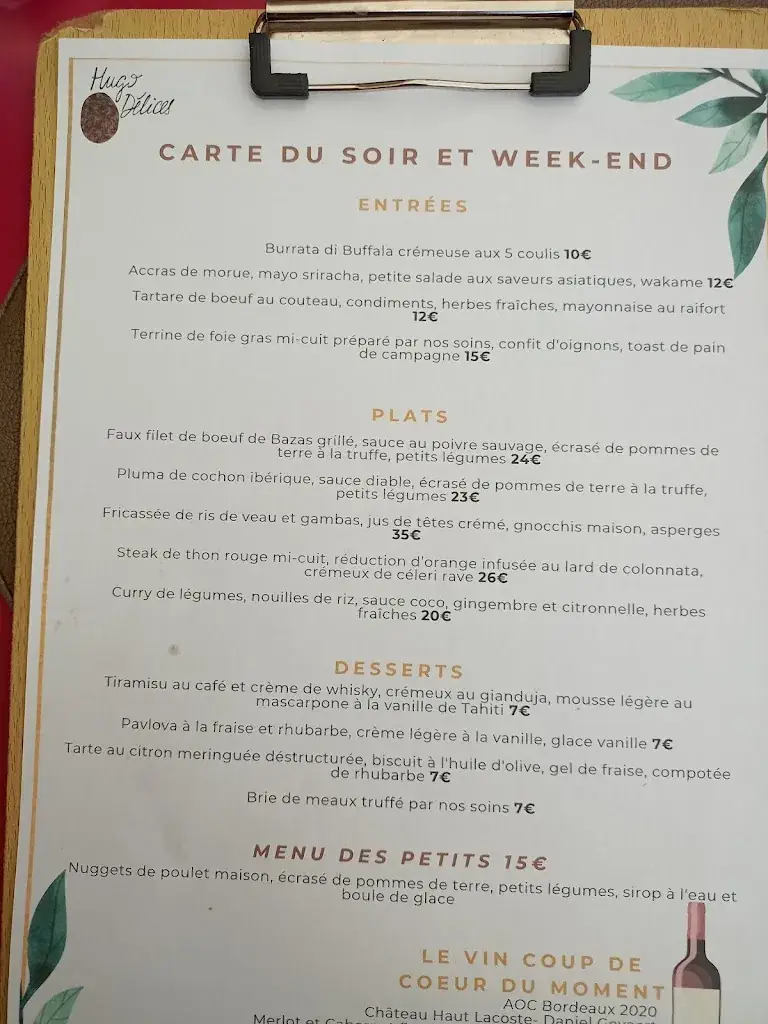 Menu_Hugo Délices_Bazas_image_1