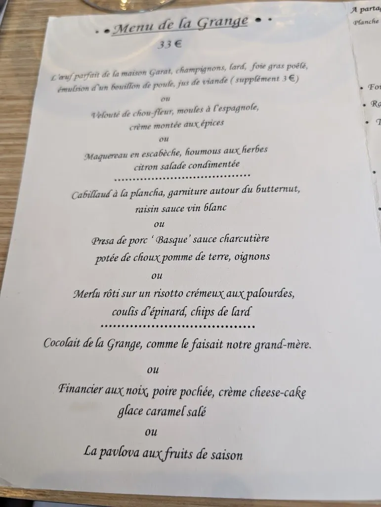 Menu_Restaurant La Grange_Bayonne_immagine_1