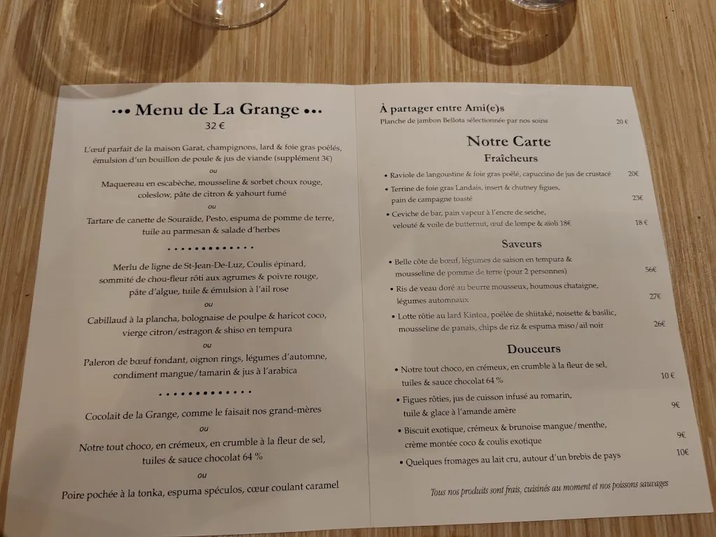 Menu_Restaurant La Grange_Bayonne_immagine_2