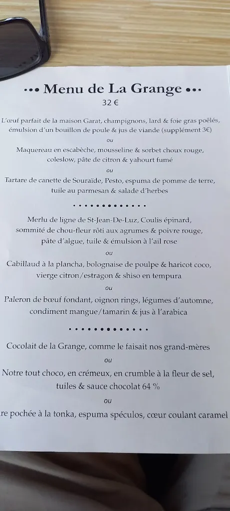 Menu_Restaurant La Grange_Bayonne_immagine_3