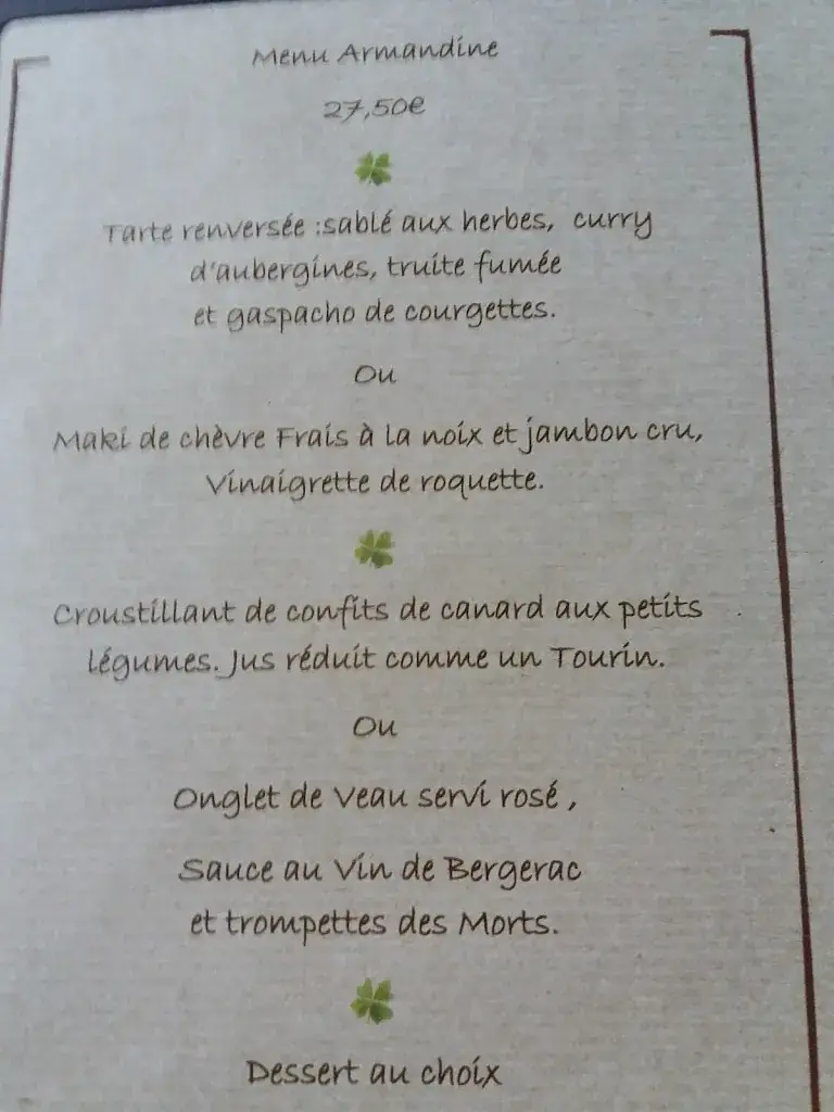 Menu_Auberge du Trèfle à Quatre Feuilles_Siorac-en-Périgord_immagine_2