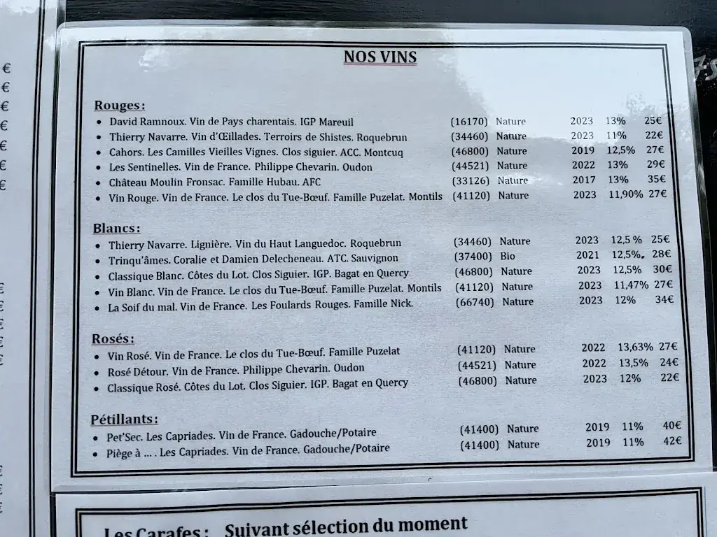 Menu_Bar Restaurant La Belle Equipe _Montrol-Sénard_image_1