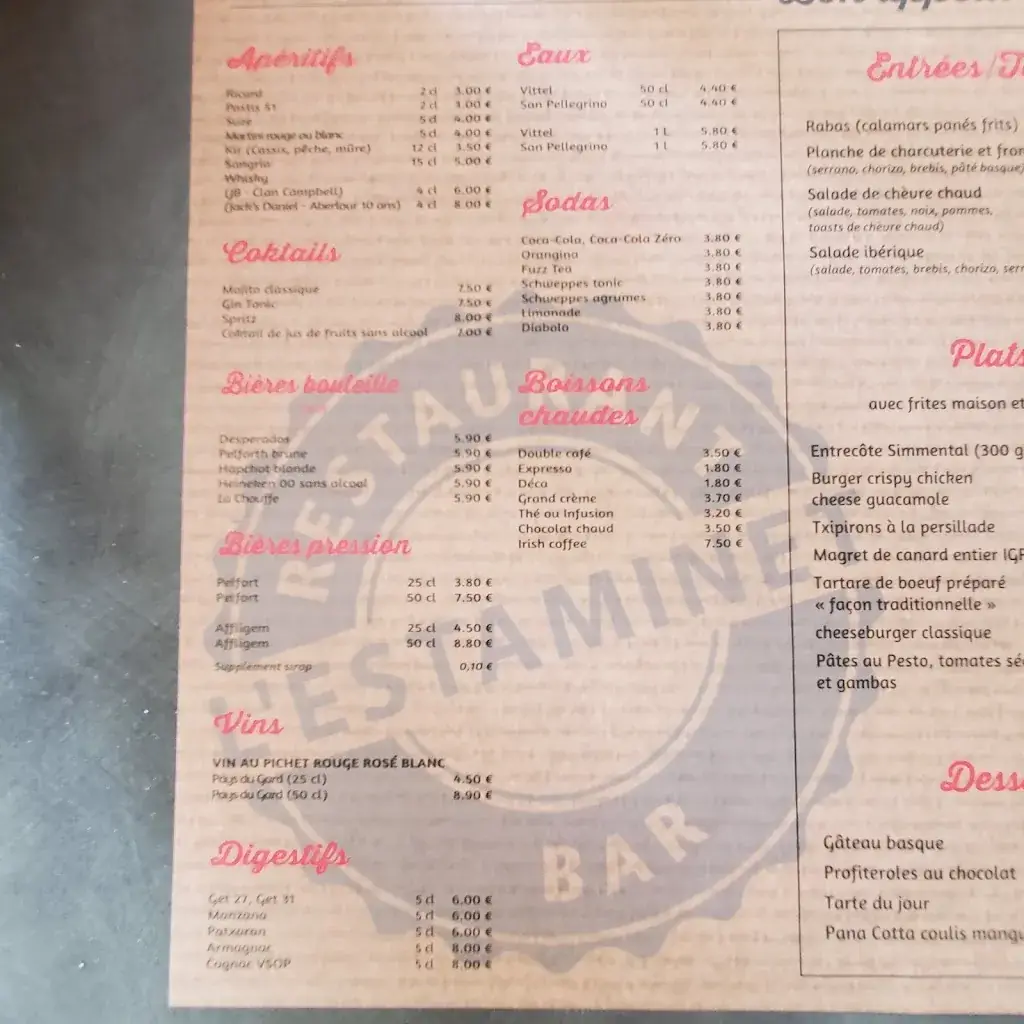 Menu_L'Estaminet - Restaurant Bar_Bénesse-Maremne_image_2