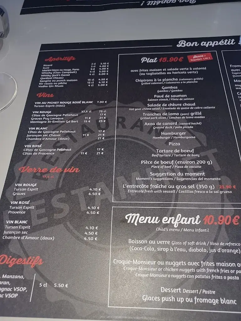Menu_L'Estaminet - Restaurant Bar_Bénesse-Maremne_image_4