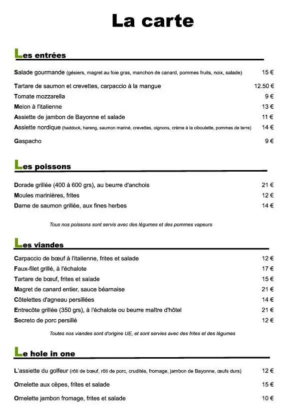 Menu_Restaurant GOLF DE TEYNAC_Beychac-et-Caillau_immagine_1