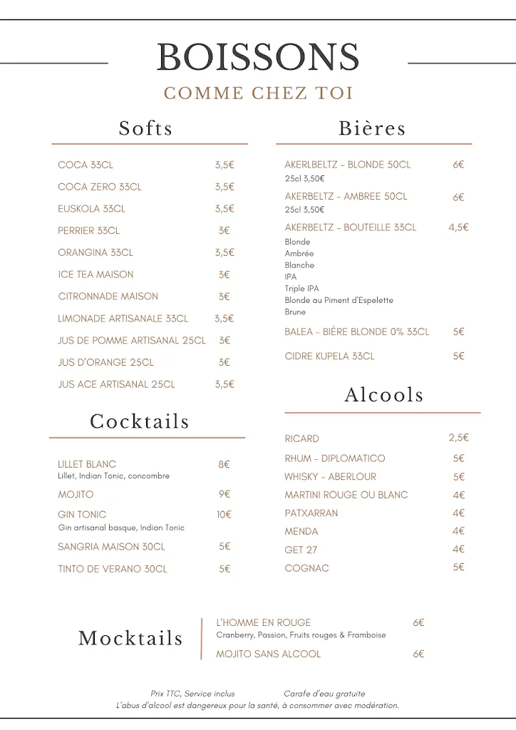 Menu_Restaurant Comme Chez Toi Bidart_Bidart_image_1