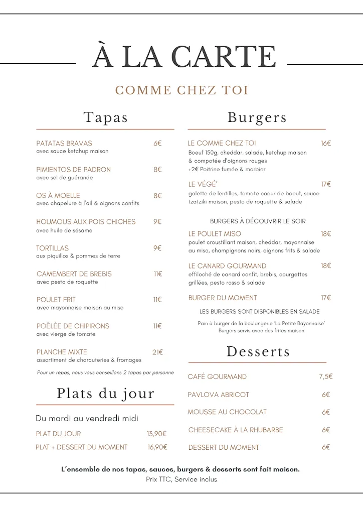 Menu_Restaurant Comme Chez Toi Bidart_Bidart_image_2