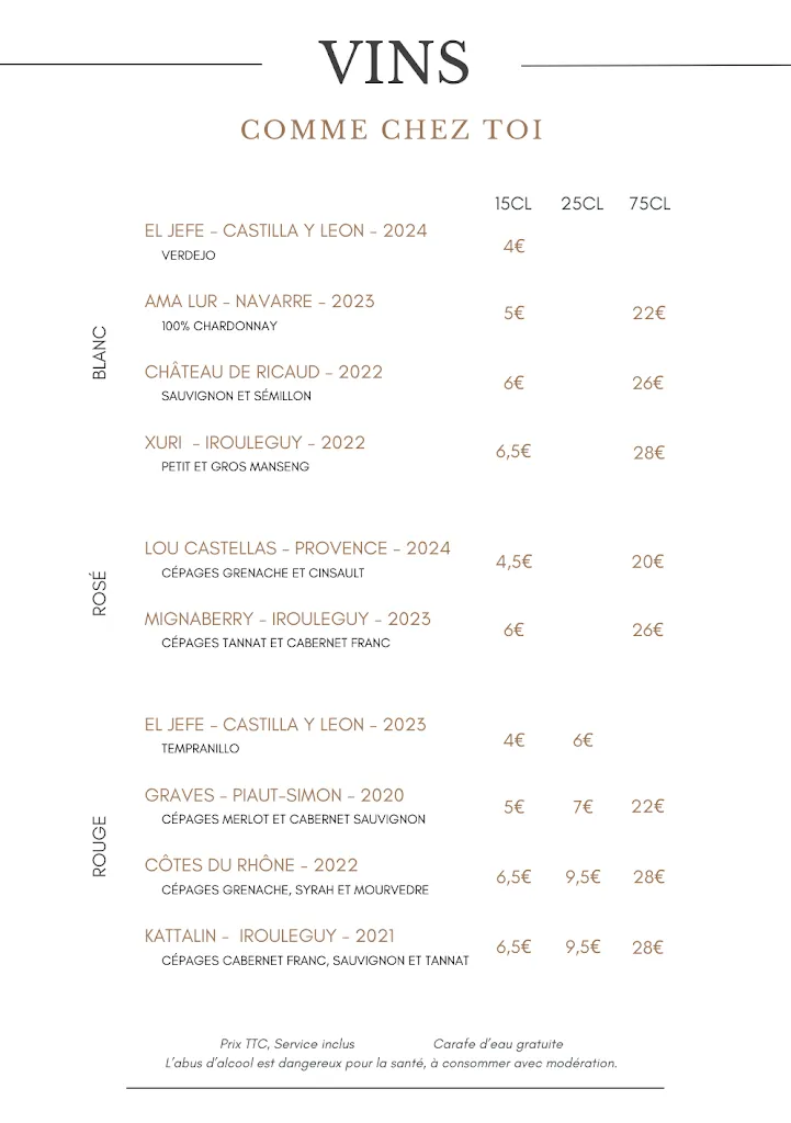 Menu_Restaurant Comme Chez Toi Bidart_Bidart_image_3