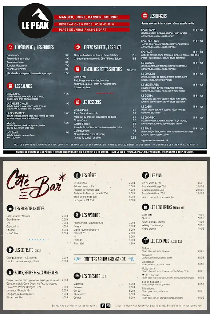 Menu_Le Peak burger bar_Bidart_image_1