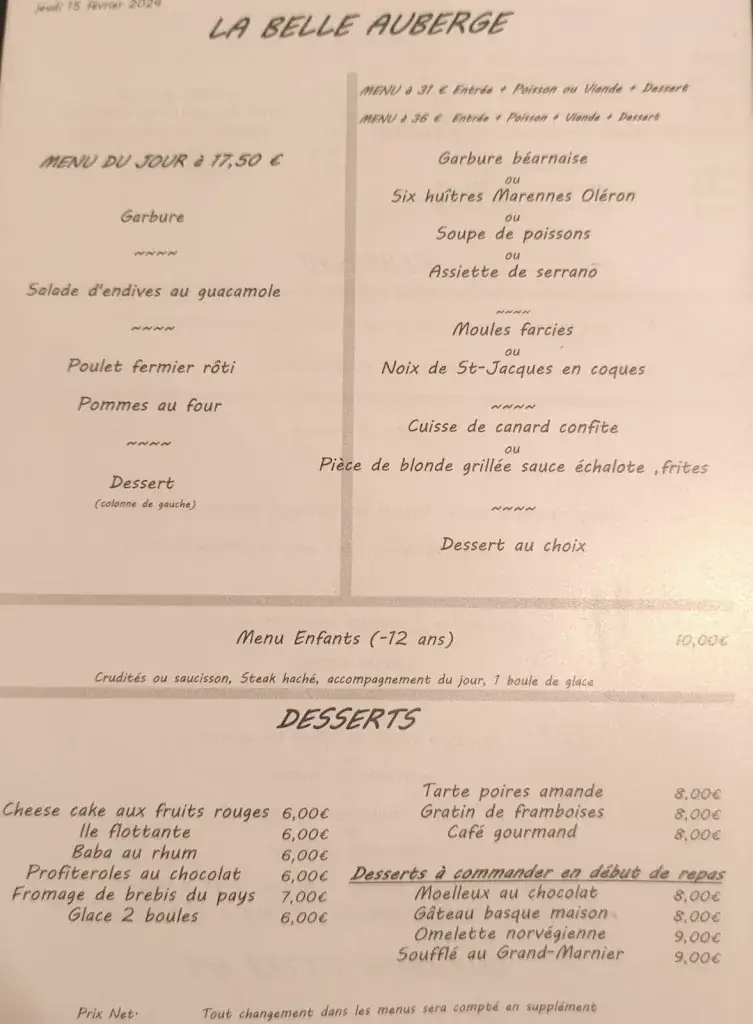 Menu_La Belle Auberge_Castagnède_immagine_2