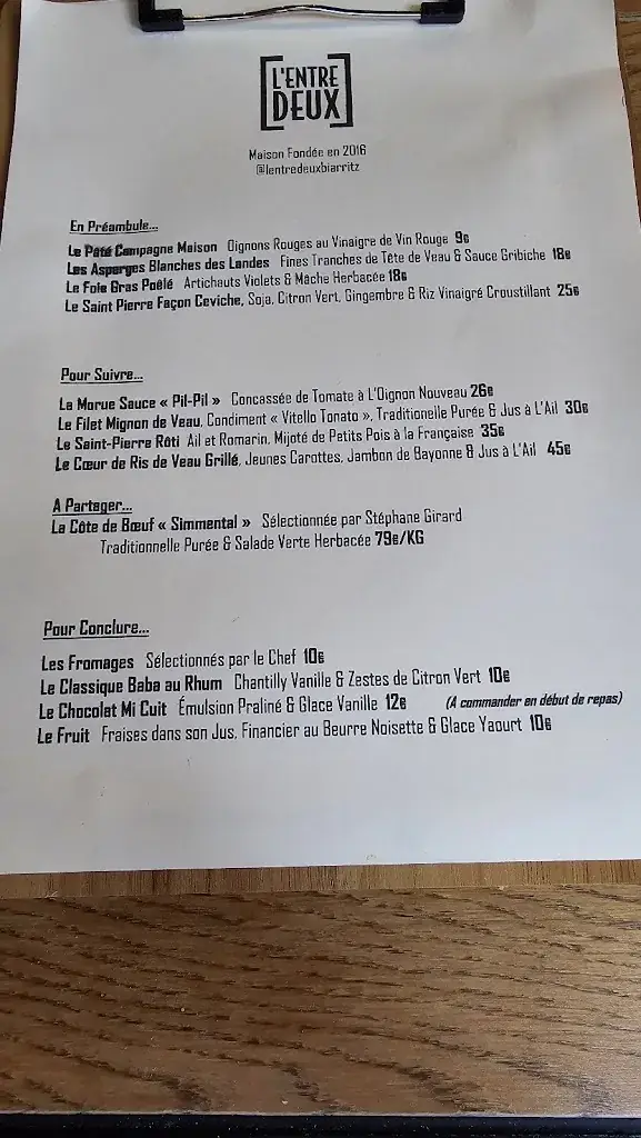 Menu_L'Entre Deux_Biarritz_immagine_1