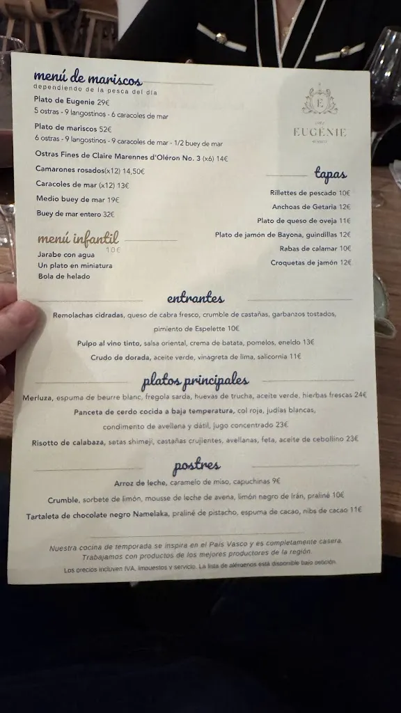 Menu_Chez Eugénie Biarritz_Biarritz_imagen_1