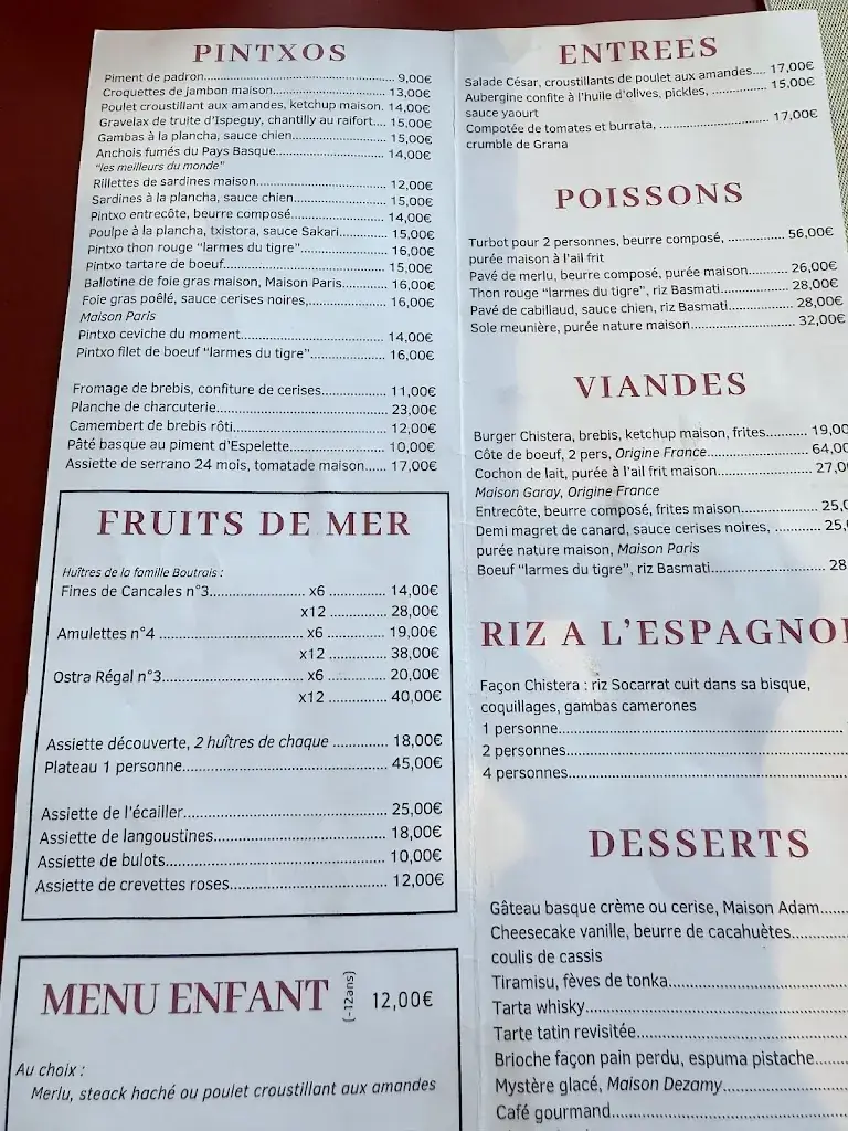 Menu_Chistera & Coquillages_Biarritz_image_1
