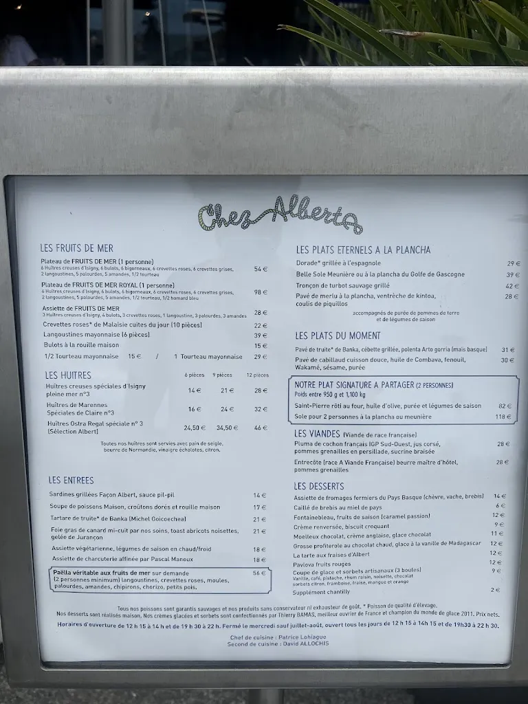 Chez Albert_Biarritz_menu_image_1