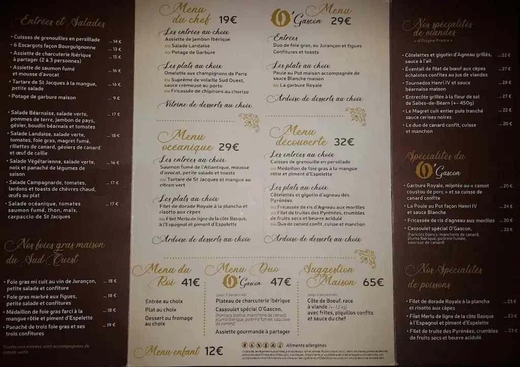 Menu_Restaurant O'Gascon_Pau_image_1