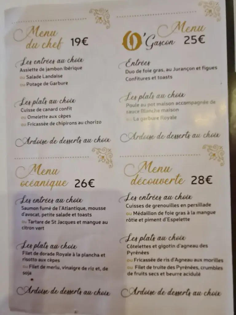 Menu_Restaurant O'Gascon_Pau_image_4