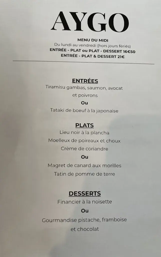 Menu_L’Aygo le restaurant sur l’eau_Bizanos_image_3