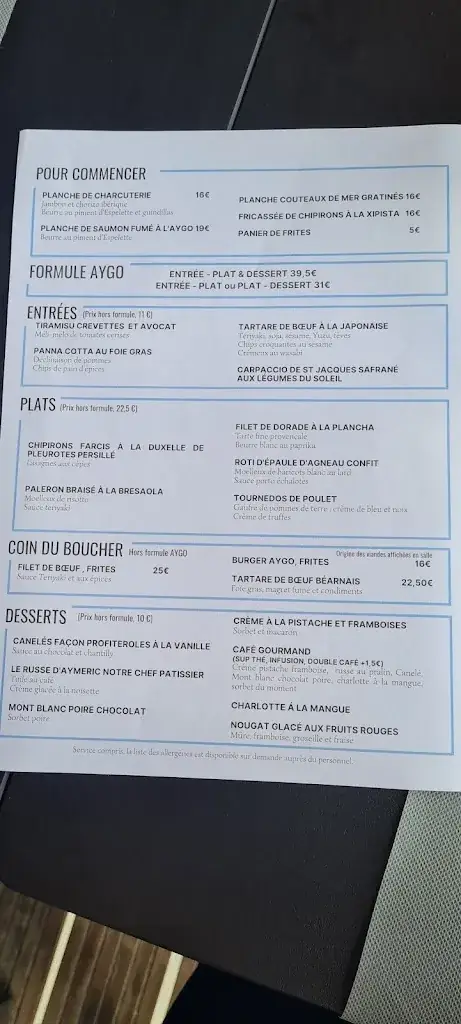 Menu_L’Aygo le restaurant sur l’eau_Bizanos_image_4