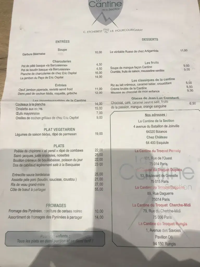 Menu_La Cantine de la Section_Bizanos_image_1