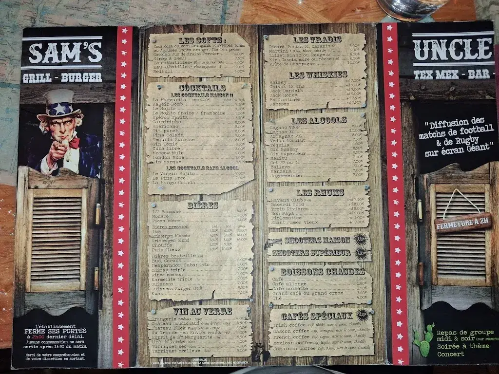Menu_Oncle Sam's Saloon_Biscarrosse_image_2