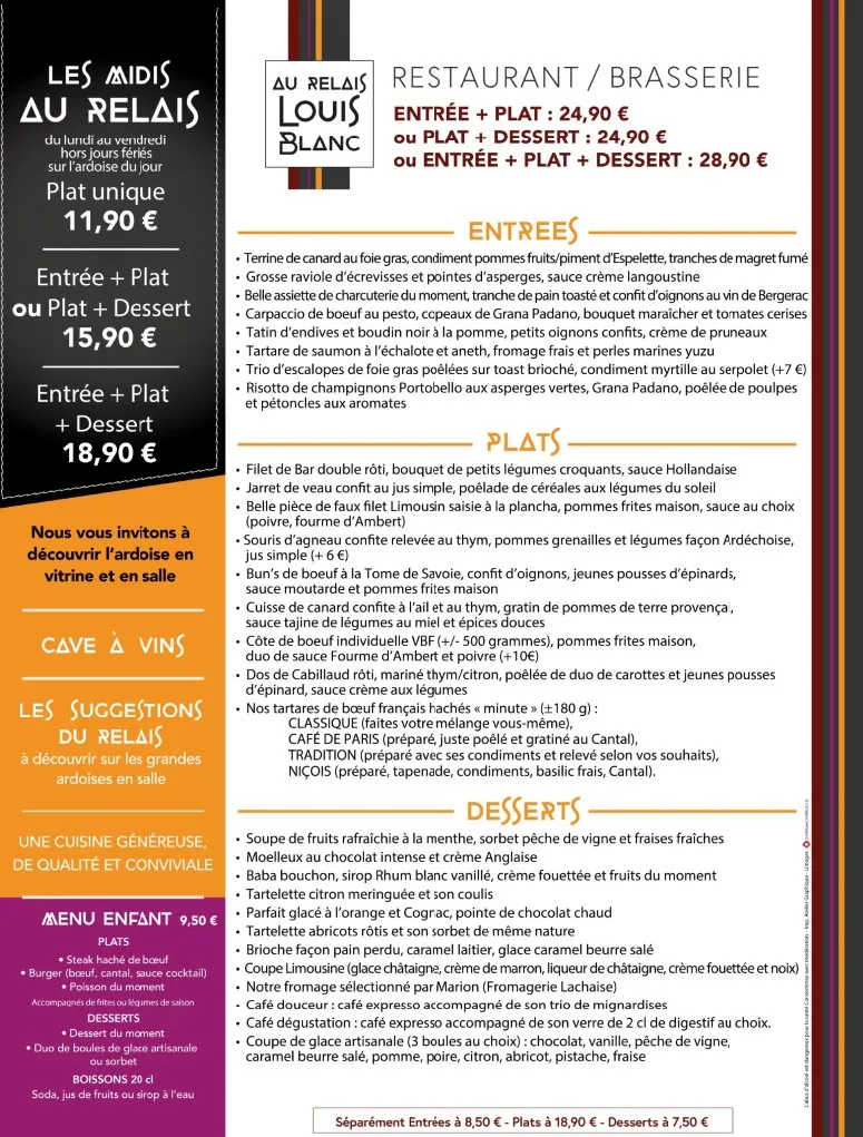Menu_Au relais Louis Blanc_Limoges_image_1