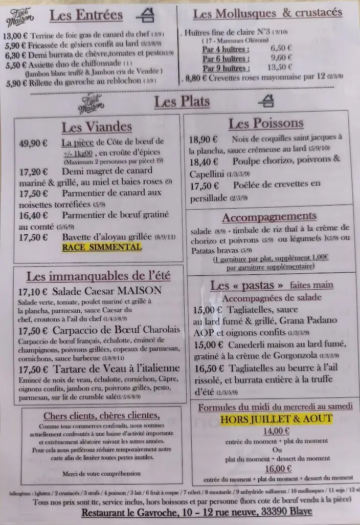Menu_Le Gavroche Blaye Restaurant / Brasserie_Blaye_image_1
