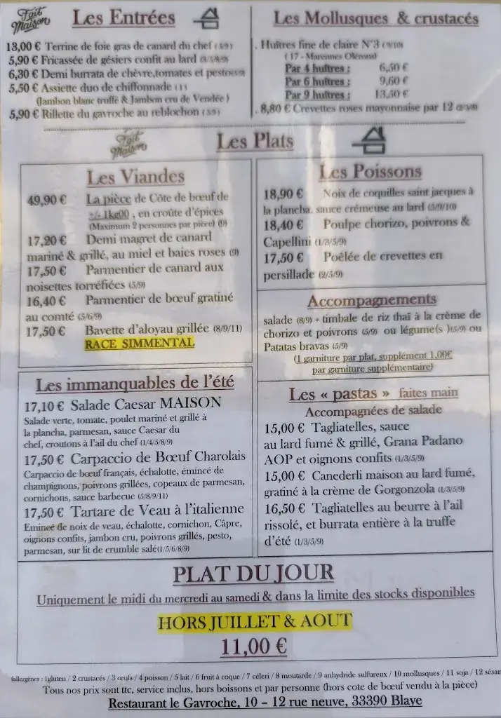 Menu_Le Gavroche Blaye Restaurant / Brasserie_Blaye_image_3