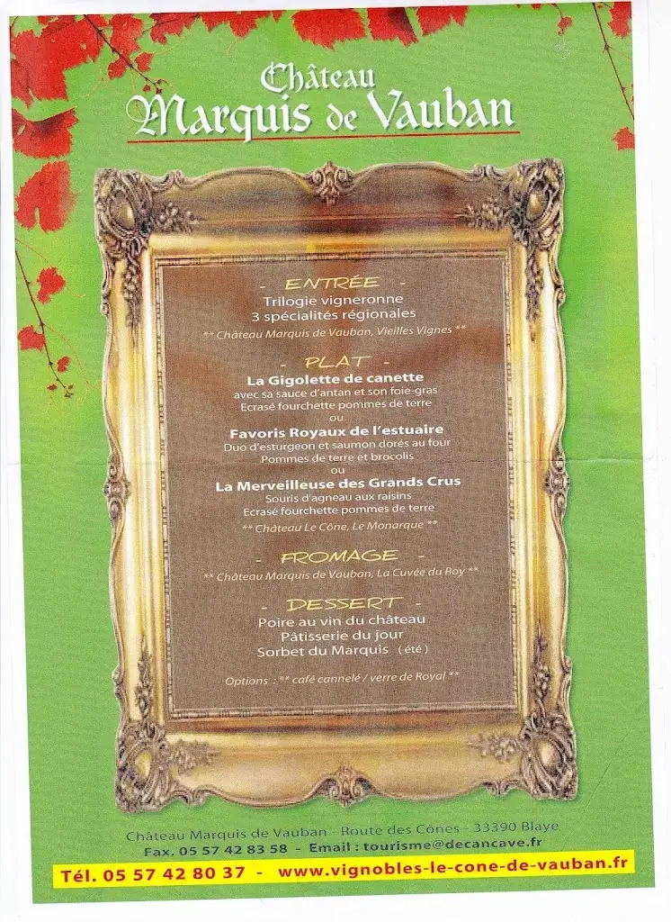 Menu_Marquis de Vauban Castle_Blaye_image_2