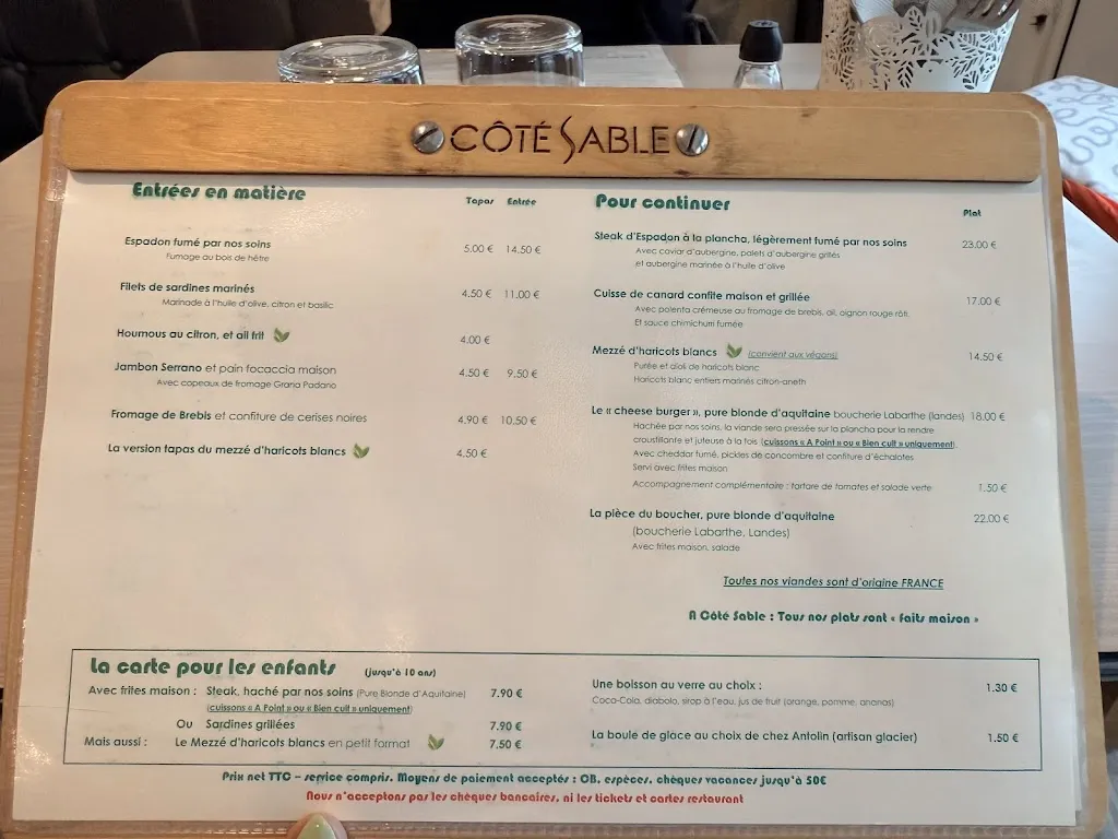 Menu_Bar Restaurant Côté Sable_Vieux-Boucau-les-Bains_image_2