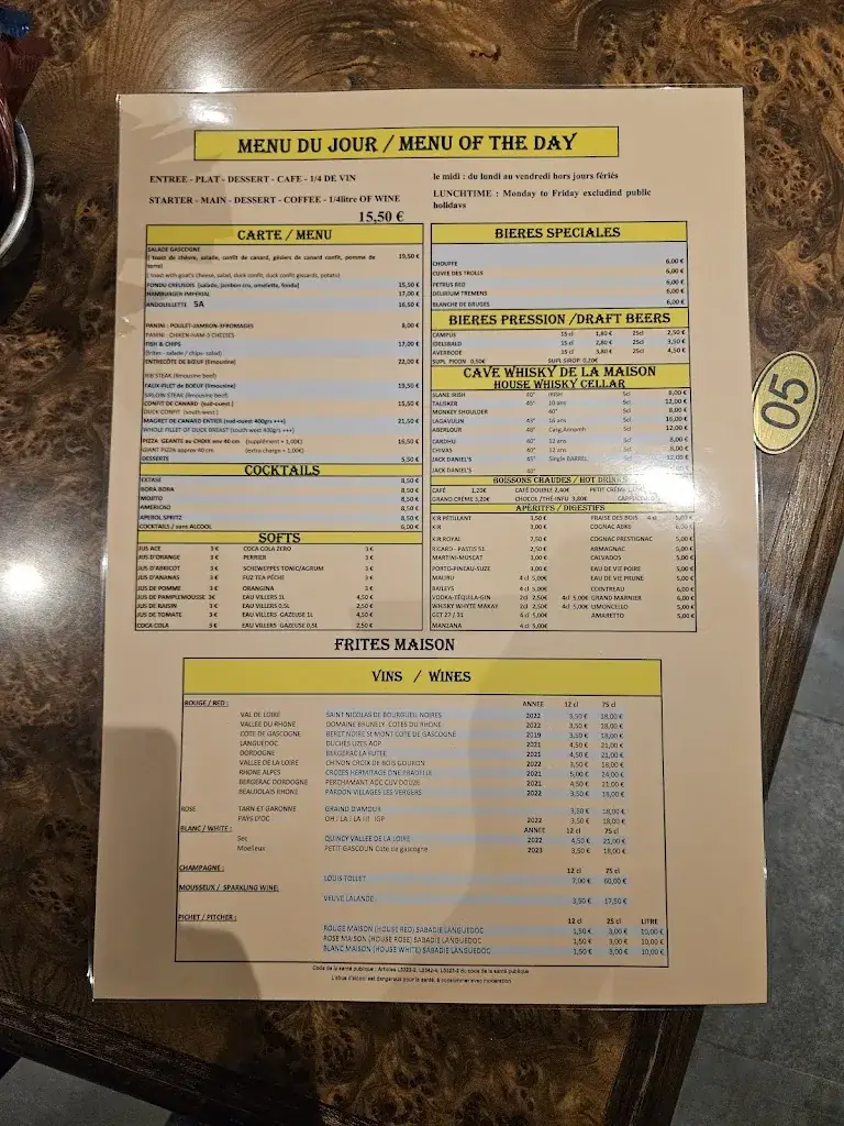 Menu_Bar Restaurant Pizzeria LE TERMINUS_Bourganeuf_image_1