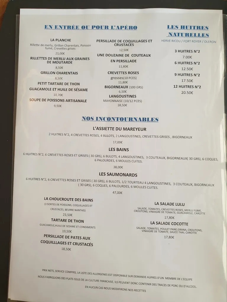 Menu_Hôtel Restaurant Les Bains_Saint-Georges-d'Oléron_image_1