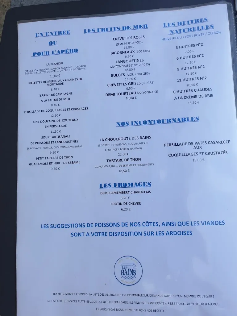 Menu_Hôtel Restaurant Les Bains_Saint-Georges-d'Oléron_image_3