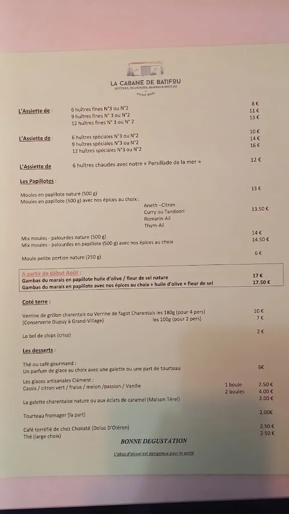 Menu_La cabane de Batifou_Dolus-d'Oléron_image_2