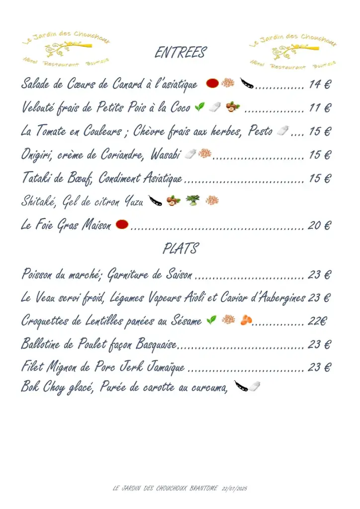 Menu_Restaurant des Chouchoux_Périgord_image_1