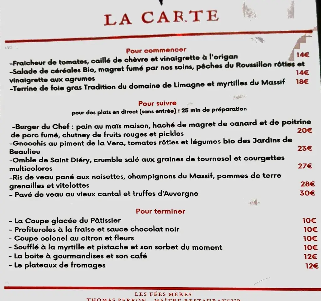 Menu_Les Fées Mères restaurant Gastronomique_Bourboule_image_1