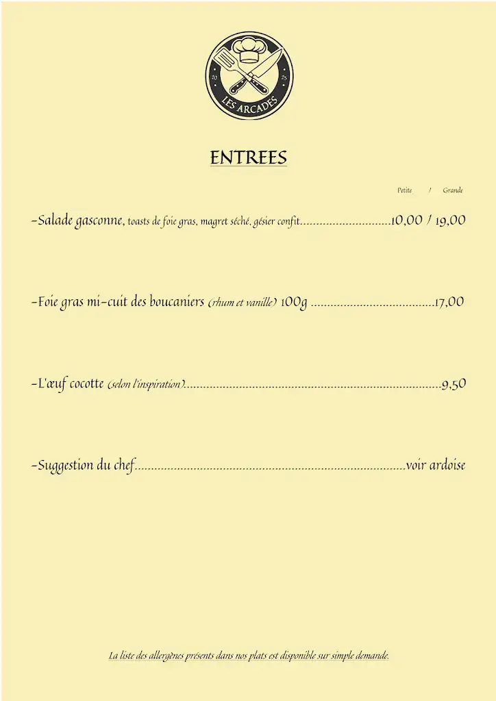 Menu_Restaurant Les Arcades_Damazan_image_3