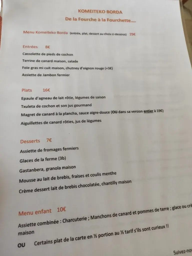 Menu_Ferme auberge Komeiteko Borda_Hasparren_imagen_1