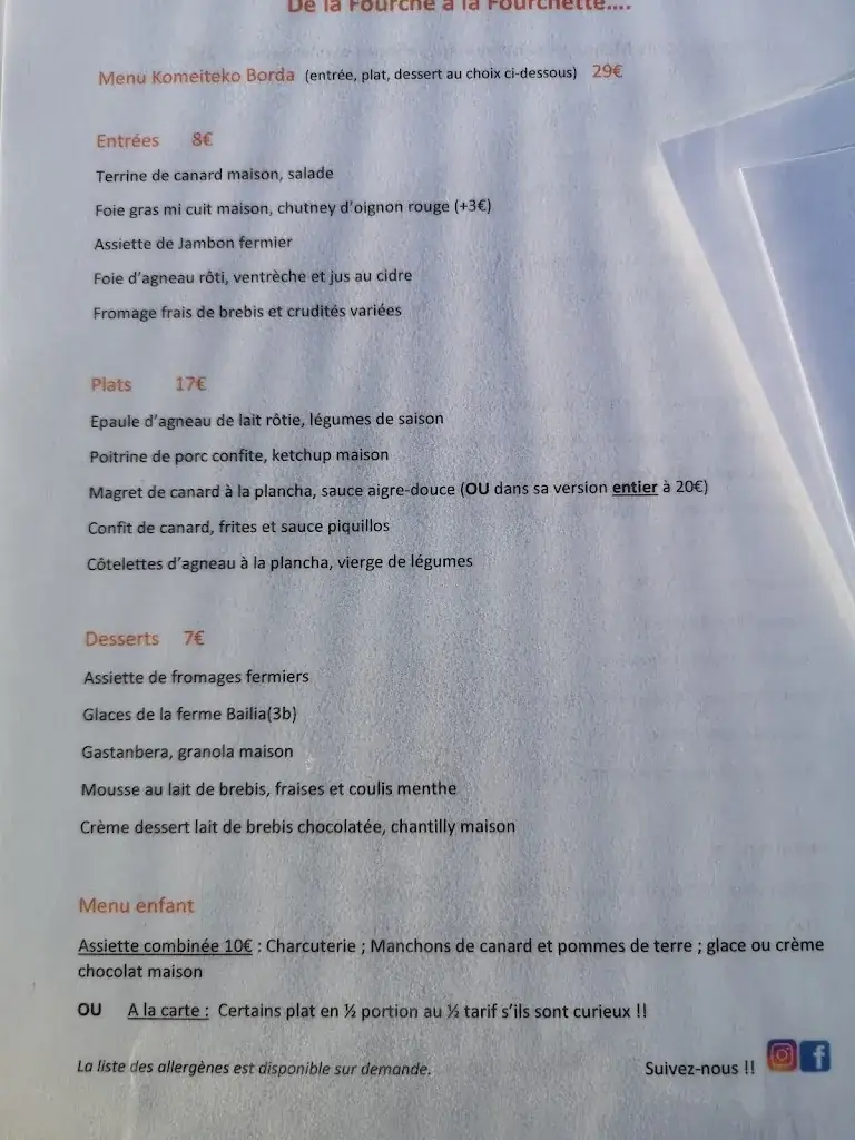 Menu_Ferme auberge Komeiteko Borda_Hasparren_imagen_2