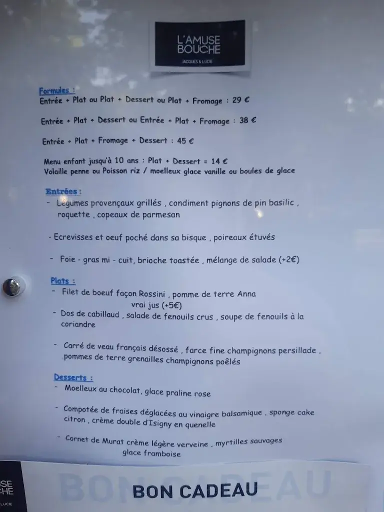 Menu_Restaurant L'Amuse Bouche La petite boutique traiteur_Bourboule_immagine_1