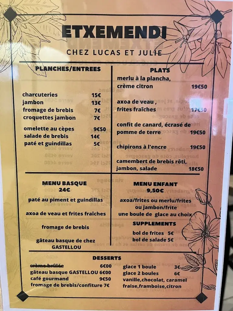 Menu_Bar Restaurant etxemendi Chez Lucas Et Julie_Espelette_imagen_1