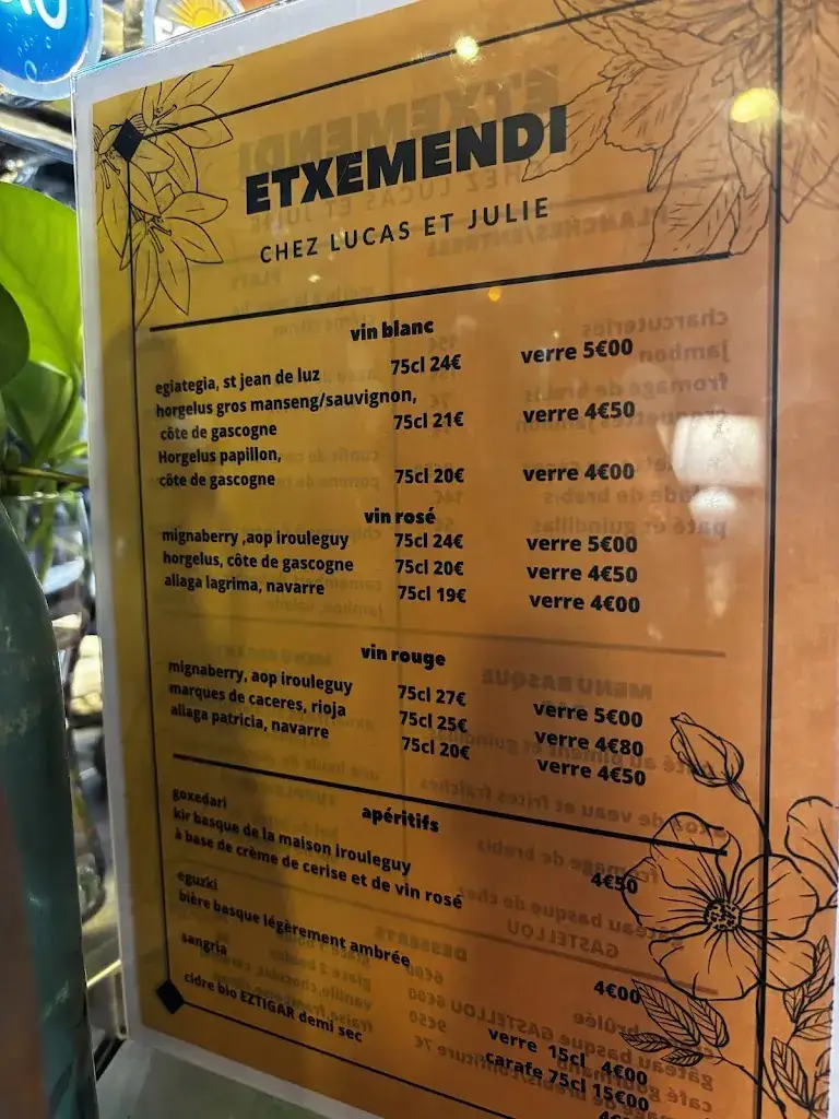 Menu_Bar Restaurant etxemendi Chez Lucas Et Julie_Espelette_imagen_4