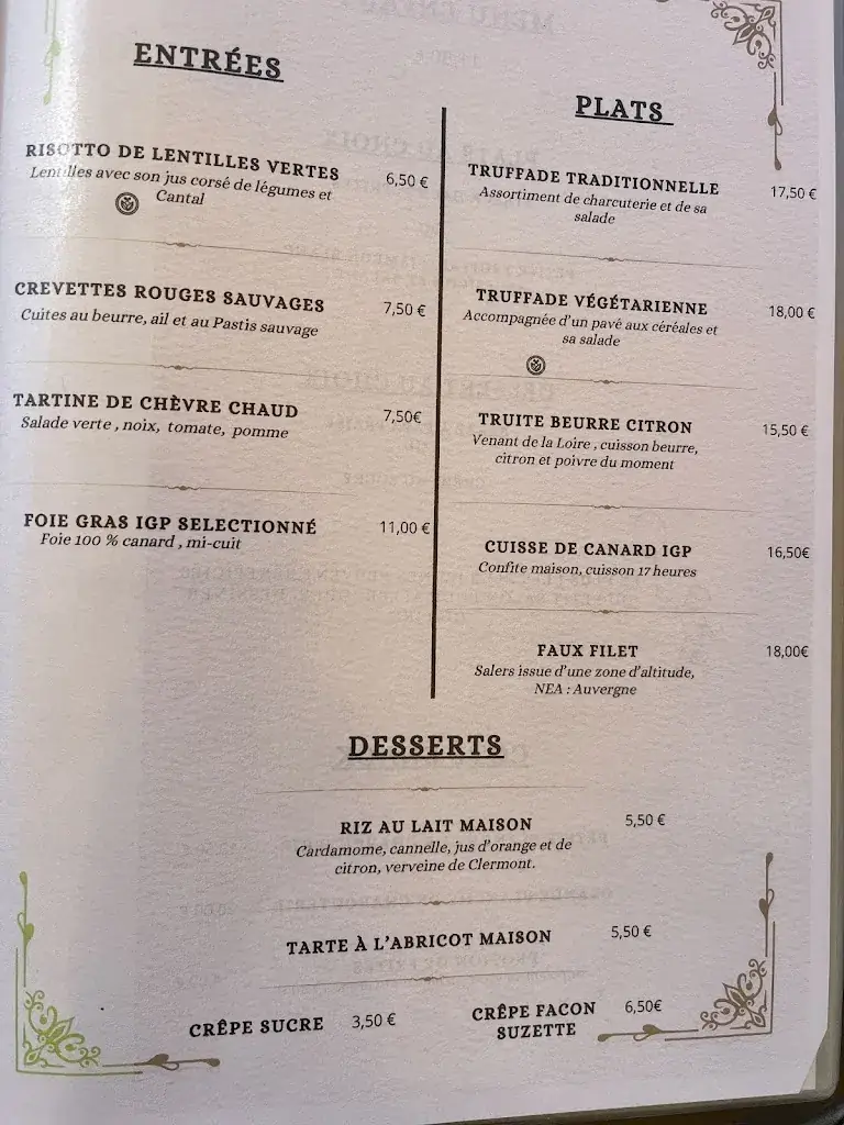 Menu_Restaurant la Bourboule LA TABLE DE GRAËL LA ROCHE DES FÉES_Bourboule_image_2